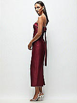 Front View Thumbnail - Cabernet Strapless Cuff Satin Midi Dress with Column Skirt & Back Bow 