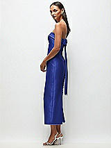 Front View Thumbnail - Cobalt Blue Strapless Cuff Satin Midi Dress with Column Skirt & Back Bow 