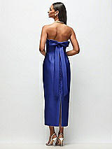 Side View Thumbnail - Cobalt Blue Strapless Cuff Satin Midi Dress with Column Skirt & Back Bow 
