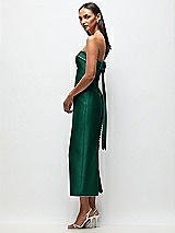Front View Thumbnail - Hunter Green Strapless Cuff Satin Midi Dress with Column Skirt & Back Bow 