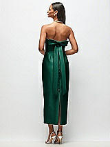 Side View Thumbnail - Hunter Green Strapless Cuff Satin Midi Dress with Column Skirt & Back Bow 