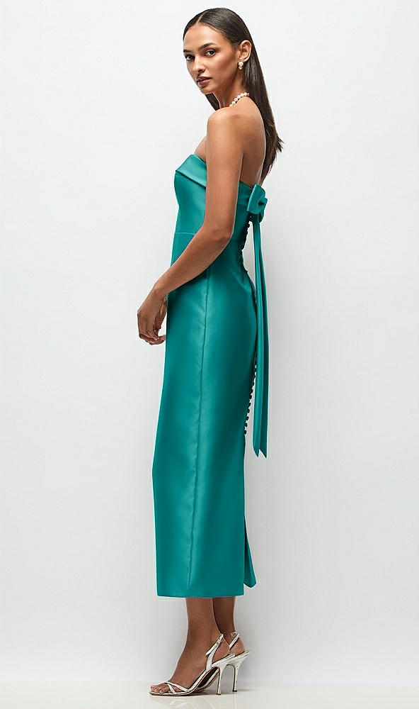 Front View - Jade Strapless Cuff Satin Midi Dress with Column Skirt & Back Bow 