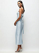 Front View Thumbnail - Mist Strapless Cuff Satin Midi Dress with Column Skirt & Back Bow 