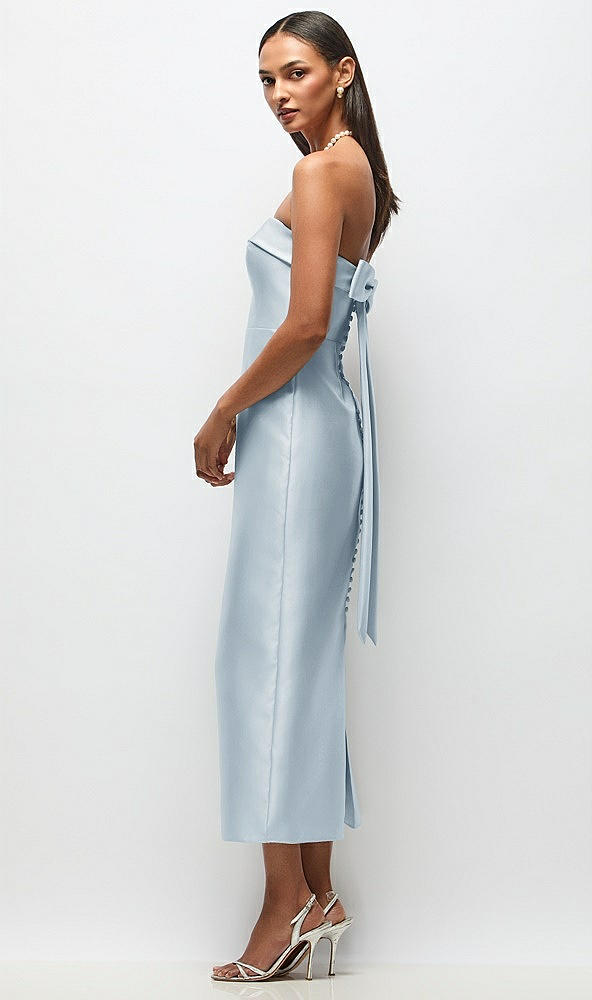Front View - Mist Strapless Cuff Satin Midi Dress with Column Skirt & Back Bow 