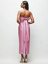 Side View Thumbnail - Powder Pink Strapless Cuff Satin Midi Dress with Column Skirt & Back Bow 