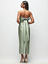 Side View Thumbnail - Sage Strapless Cuff Satin Midi Dress with Column Skirt & Back Bow 