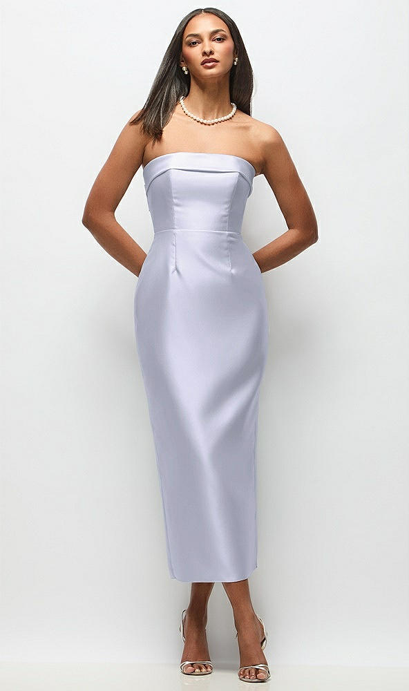 Back View - Silver Dove Strapless Cuff Satin Midi Dress with Column Skirt & Back Bow 