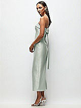 Front View Thumbnail - Willow Green Strapless Cuff Satin Midi Dress with Column Skirt & Back Bow