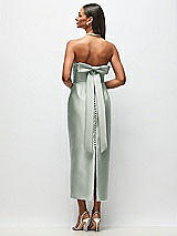 Side View Thumbnail - Willow Green Strapless Cuff Satin Midi Dress with Column Skirt & Back Bow