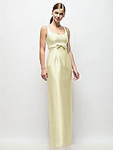 Front View Thumbnail - Butter Yellow Scoop Neck Satin Column Maxi Dress with Bow at Empire Waist