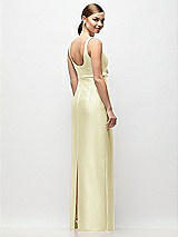 Rear View Thumbnail - Butter Yellow Scoop Neck Satin Column Maxi Dress with Bow at Empire Waist