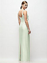 Rear View Thumbnail - Mint Green Scoop Neck Satin Column Maxi Dress with Bow at Empire Waist