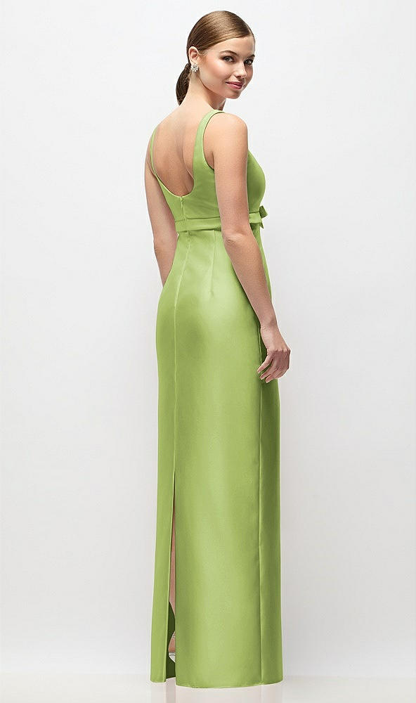 Back View - Mojito Scoop Neck Satin Column Maxi Dress with Bow at Empire Waist