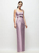 Front View Thumbnail - Suede Rose Scoop Neck Satin Column Maxi Dress with Bow at Empire Waist