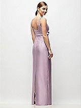 Rear View Thumbnail - Suede Rose Scoop Neck Satin Column Maxi Dress with Bow at Empire Waist