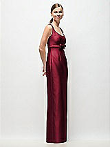 Side View Thumbnail - Burgundy Scoop Neck Satin Column Maxi Dress with Bow at Empire Waist