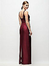 Rear View Thumbnail - Cabernet Scoop Neck Satin Column Maxi Dress with Bow at Empire Waist