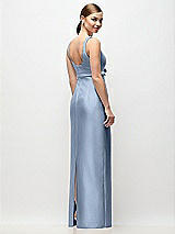 Rear View Thumbnail - Cloudy Scoop Neck Satin Column Maxi Dress with Bow at Empire Waist