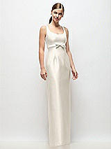 Front View Thumbnail - Ivory Scoop Neck Satin Column Maxi Dress with Bow at Empire Waist