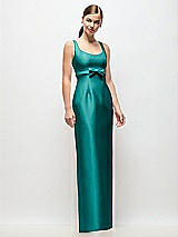 Front View Thumbnail - Jade Scoop Neck Satin Column Maxi Dress with Bow at Empire Waist