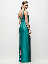 Rear View Thumbnail - Jade Scoop Neck Satin Column Maxi Dress with Bow at Empire Waist