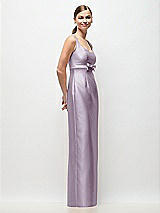 Side View Thumbnail - Lilac Haze Scoop Neck Satin Column Maxi Dress with Bow at Empire Waist