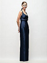Side View Thumbnail - Midnight Navy Scoop Neck Satin Column Maxi Dress with Bow at Empire Waist