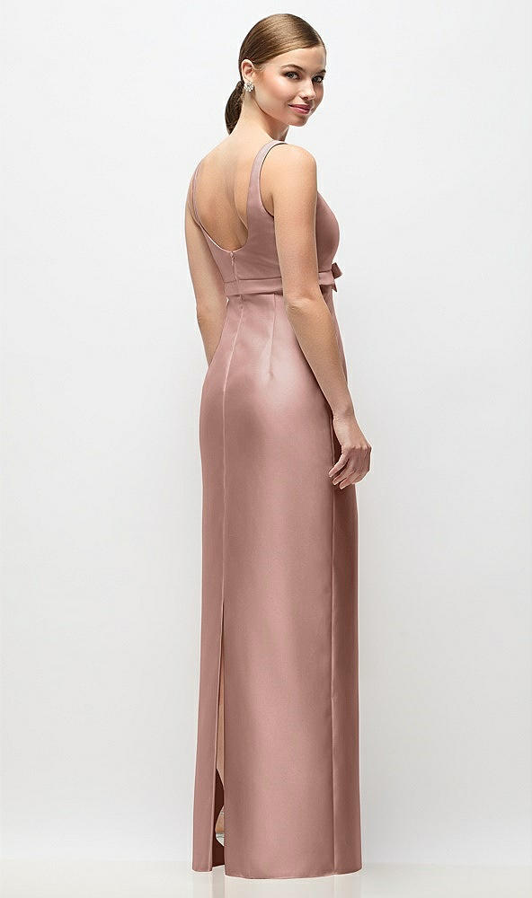 Back View - Neu Nude Scoop Neck Satin Column Maxi Dress with Bow at Empire Waist