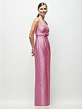 Side View Thumbnail - Powder Pink Scoop Neck Satin Column Maxi Dress with Bow at Empire Waist