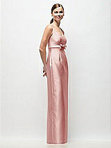 Side View Thumbnail - Rose Scoop Neck Satin Column Maxi Dress with Bow at Empire Waist