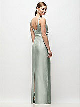 Rear View Thumbnail - Willow Green Scoop Neck Satin Column Maxi Dress with Bow at Empire Waist