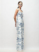 Side View Thumbnail - Cottage Rose Larkspur Scoop Neck Floral Satin Column Maxi Dress with Bow at Empire Waist