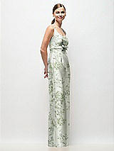 Side View Thumbnail - Sage Cottage Rose Scoop Neck Floral Satin Column Maxi Dress with Bow at Empire Waist