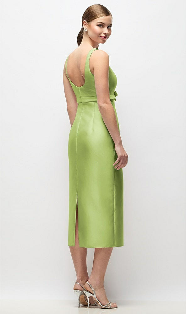 Back View - Mojito Scoop Neck Satin Column Midi Dress with Bow at Empire Waist