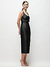 Side View Thumbnail - Black Scoop Neck Satin Column Midi Dress with Bow at Empire Waist