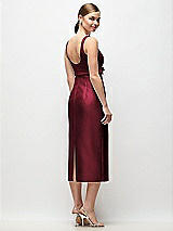Rear View Thumbnail - Cabernet Scoop Neck Satin Column Midi Dress with Bow at Empire Waist