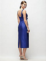 Rear View Thumbnail - Cobalt Blue Scoop Neck Satin Column Midi Dress with Bow at Empire Waist
