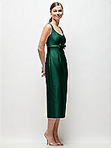 Side View Thumbnail - Hunter Green Scoop Neck Satin Column Midi Dress with Bow at Empire Waist