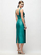 Rear View Thumbnail - Jade Scoop Neck Satin Column Midi Dress with Bow at Empire Waist