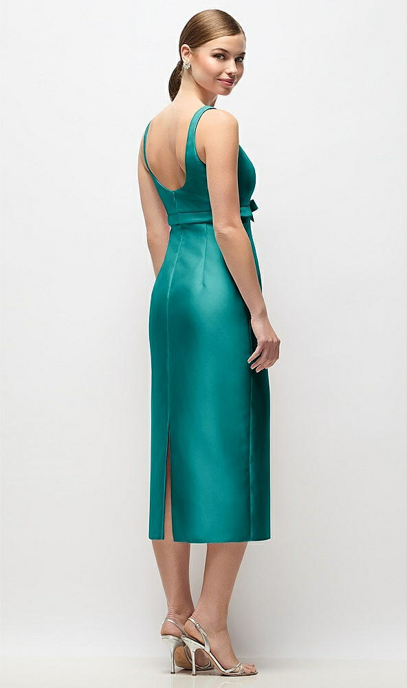 Back View - Jade Scoop Neck Satin Column Midi Dress with Bow at Empire Waist