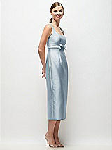 Side View Thumbnail - Mist Scoop Neck Satin Column Midi Dress with Bow at Empire Waist