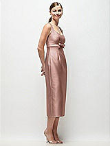 Side View Thumbnail - Neu Nude Scoop Neck Satin Column Midi Dress with Bow at Empire Waist