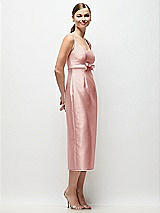 Side View Thumbnail - Rose Scoop Neck Satin Column Midi Dress with Bow at Empire Waist