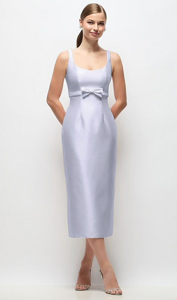 Front View - Silver Dove Scoop Neck Satin Column Midi Dress with Bow at Empire Waist