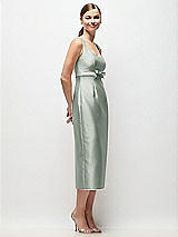 Side View Thumbnail - Willow Green Scoop Neck Satin Column Midi Dress with Bow at Empire Waist