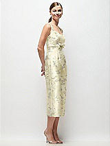 Side View Thumbnail - Butter Yellow Floral Scoop Neck Floral Satin Column Midi Dress with Bow at Empire Waist