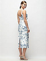 Rear View Thumbnail - Cottage Rose Larkspur Scoop Neck Floral Satin Column Midi Dress with Bow at Empire Waist