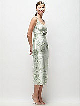 Side View Thumbnail - Sage Cottage Rose Scoop Neck Floral Satin Column Midi Dress with Bow at Empire Waist