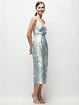 Side View Thumbnail - Porcelain Blue Seraphina Floral Scoop Neck Floral Satin Column Midi Dress with Bow at Empire Waist