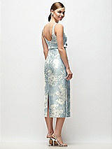 Rear View Thumbnail - Porcelain Blue Seraphina Floral Scoop Neck Floral Satin Column Midi Dress with Bow at Empire Waist